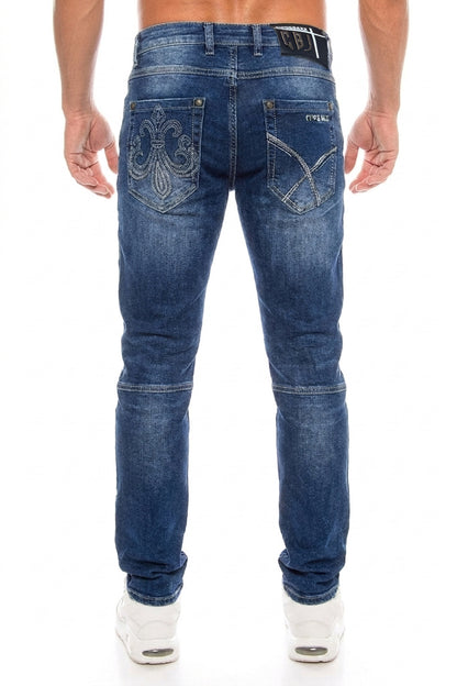 Cipo & Baxx Herren Jeans 698 Regular Fit Blau Rückansicht mit Kontrastnähten auf Hintertaschen