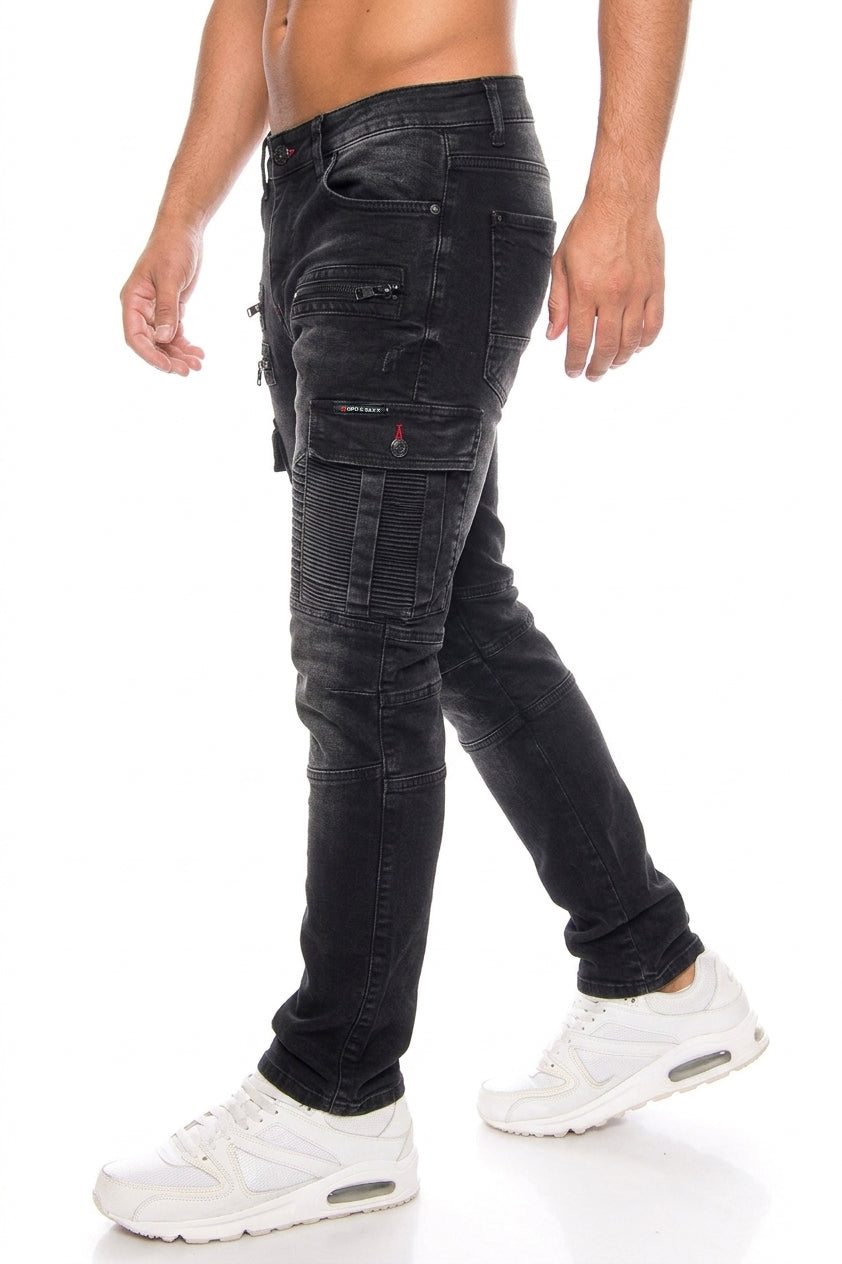 Cipo & Baxx Herren Jeans 798 Slim Fit mit auffälliger Nahtstruktur und edler Waschung Seitenansicht
