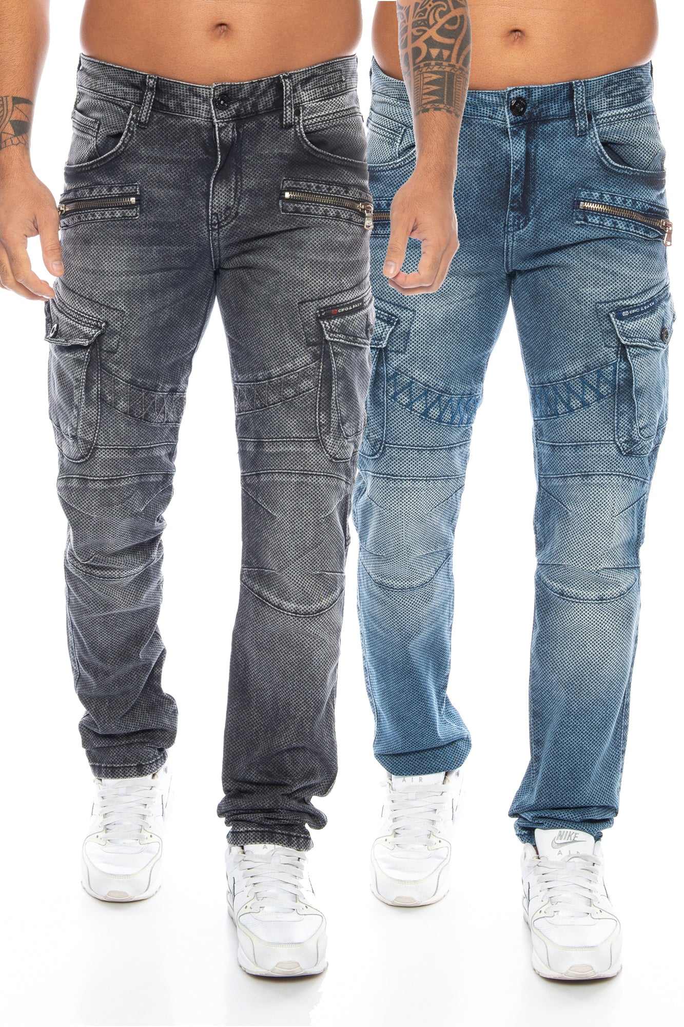 Cipo und Baxx Herren Cargo Stoff Hose in blau und schwarz mit ausgefallener Waschung und angenehmen Tragekomfort.